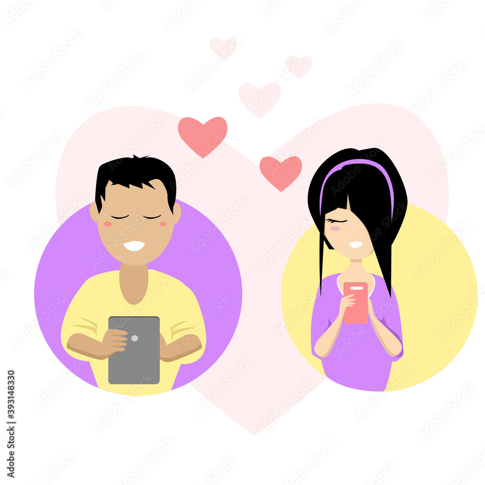 virtual love of two lovers via smartphones virtual love of two lovers via smartphones