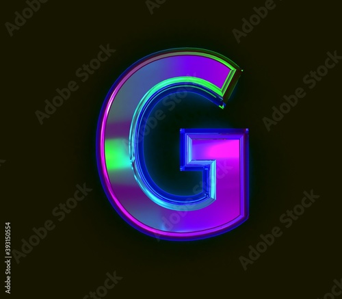 Colorful dichroic film alphabet - letter G isolated on grey background, 3D illustration of symbols