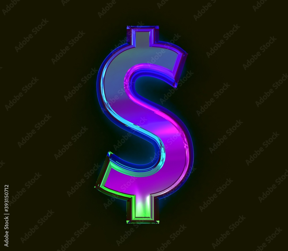 Colorful dichroic film alphabet - dollar - peso sign isolated on grey, 3D illustration of symbols Colorful dichroic film alphabet - dollar - peso sign isolated on grey, 3D illustration of symbols