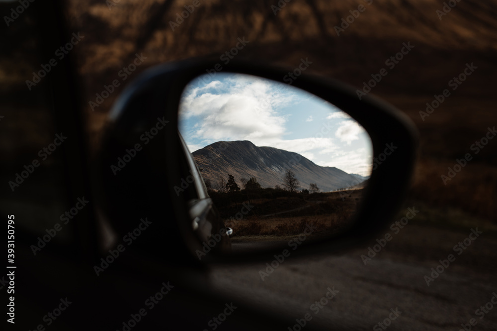Amazing view of rocky mountain top in fall from window of car in Scottish Highlands Amazing view of rocky mountain top in fall from window of car in Scottish Highlands