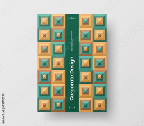 Brochure front page design layout. Vertical corporate identity A4 report cover. Modern abstract geometric vector business presentation illustration template.