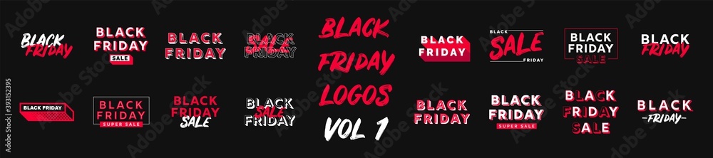 Black Friday Vector Logo Design Template Set for Label, Tag, Poster, Banner, Flyer, Ad, Advert etc. Modern Typography Black Friday Sale Logos. Vector Design Template Set. 3D Text Black Friday Logos Black Friday Vector Logo Design Template Set for Label, Tag, Poster, Banner, Flyer, Ad, Advert etc. Modern Typography Black Friday Sale Logos. Vector Design Template Set. 3D Text Black Friday Logos