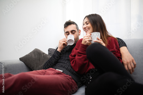 Couple drinking a cup of coffee