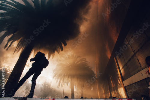 Intense smoke from looting and barricades during a protest in Chile