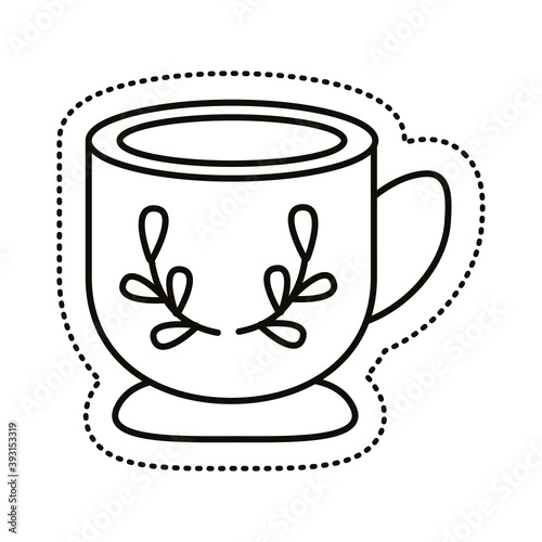 cup with leafs sticker line style icon
