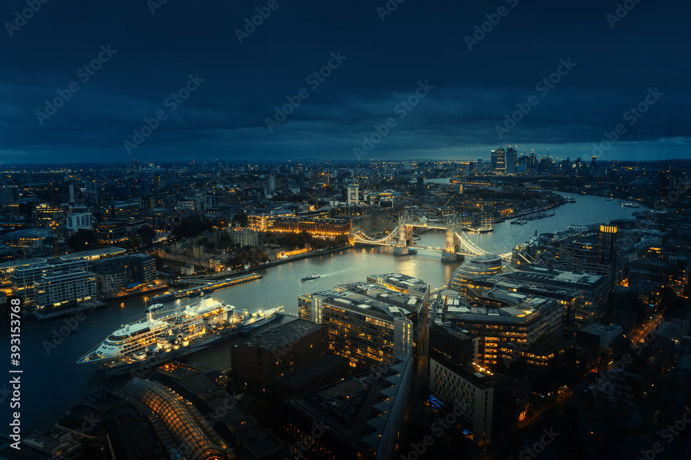 London aerial view with Tower Bridge, UK