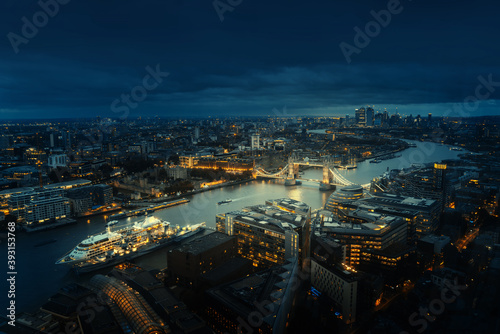 London aerial view with Tower Bridge  UK