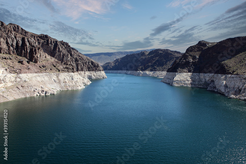 Low waterline with cloudy sky at Lake Mead in Southern Nevada. 