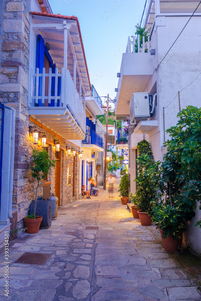 Naklejka premium Amazing scenic village of Glossa at sunset, Skopelos, Greece.