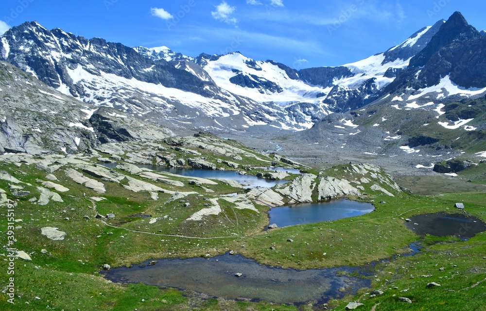 View of the valley and glacier des Evettes , French Alps