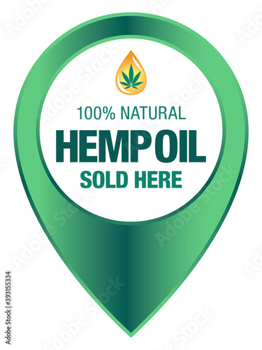 Hemp CBD oil icon, available here sign - vector