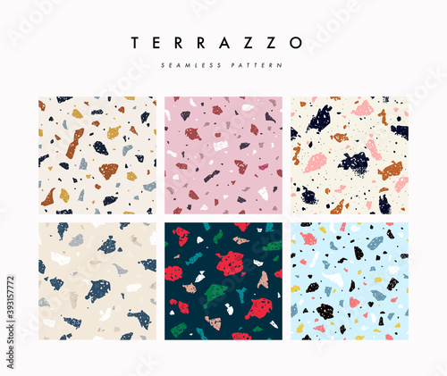 Set abstract terrazzo seamless pattern
