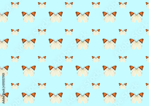 pattern background, white and orange butterflies