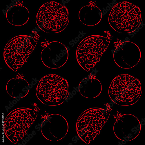 Seamless vector pattern of a garnet outline on a black isolated background. For fabric, cover, and background.