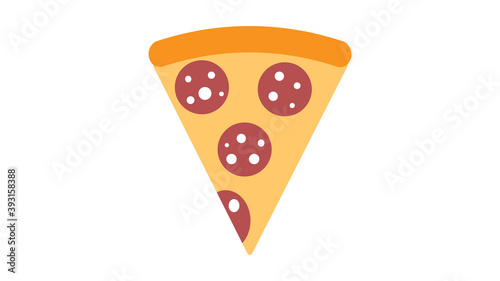 slice of pizza on thin crust, white background, vector illustration. pizza with round pieces of sausage. pepperoni for a snack. delicious fatty pizza. unhealthy fast food snack