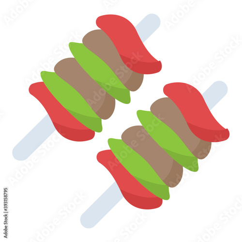 
Meat and vegetable pieces on skewers ready to be grilled
