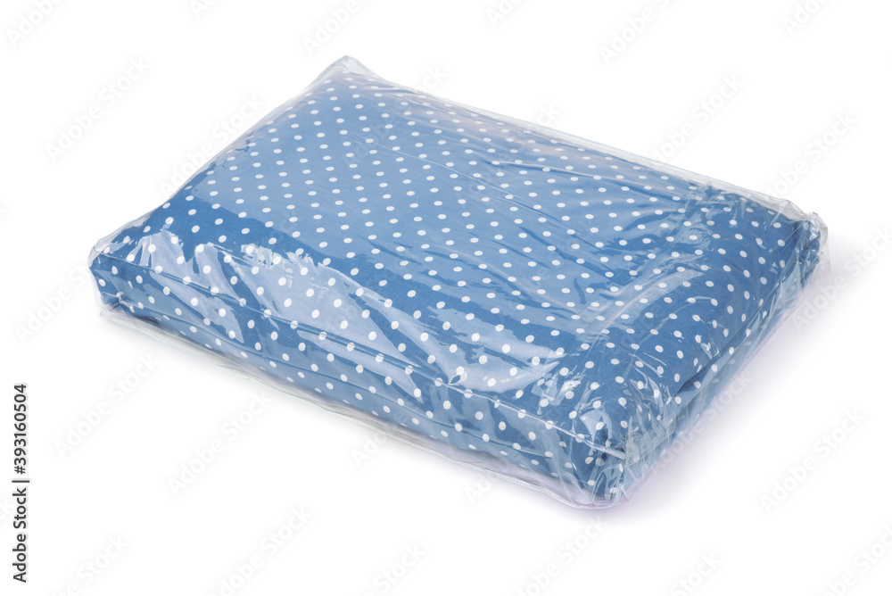 Folded bedding set in plastic storage bag Folded bedding set in plastic storage bag