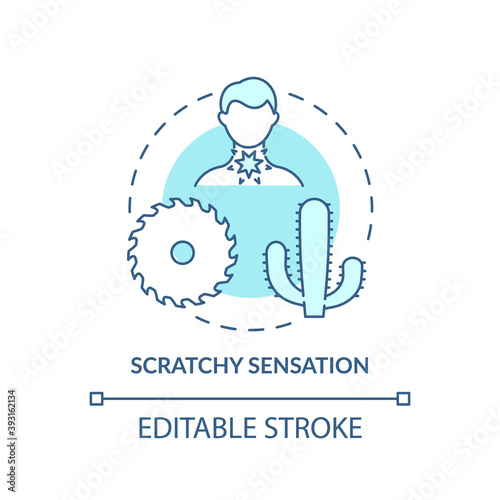 Scratchy sensation concept icon. Sore throat idea thin line illustration. Bacterial infection. Coronavirus, allergy reaction and cold. Vector isolated outline RGB color drawing. Editable stroke