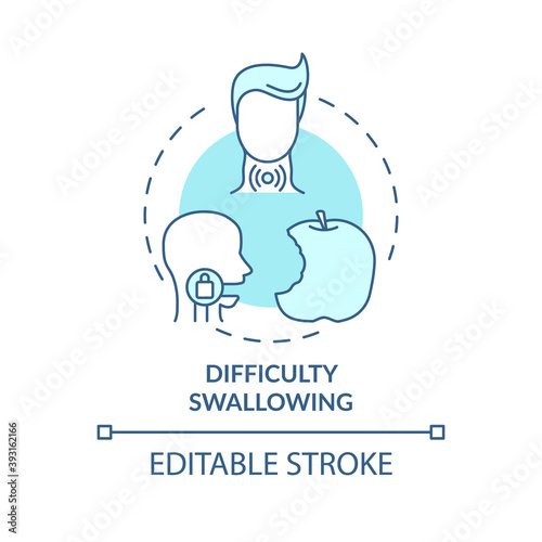 Difficulty swallowing concept icon. Sore throat symptom idea thin line illustration. Dysphagia. Health condition. Tonsils inflammation. Vector isolated outline RGB color drawing. Editable stroke