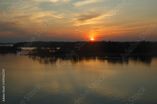Sunset over the sea. Wonderful view at sunset near the sea. The Gulf of Finland. View from the ferry