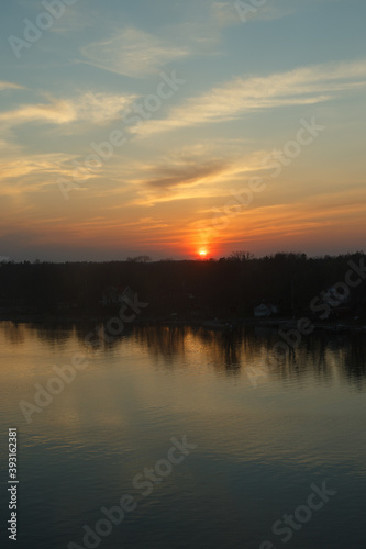 Sunset over the sea. Wonderful view at sunset near the sea. The Gulf of Finland. View from the ferry