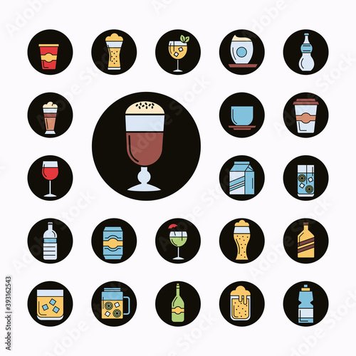 bundle of twenty two beverages set icons