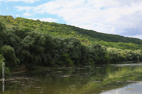 Very beautiful river water surface. Natural green background. photo