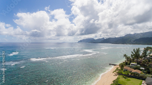 Aerial view of Laie Beach Oahu Hawaii