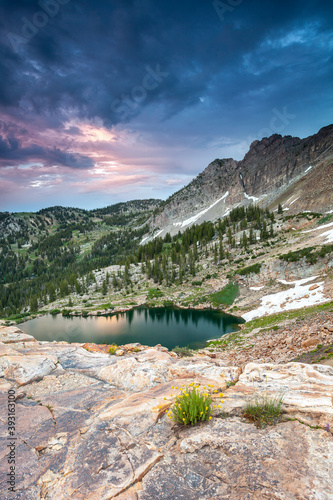 Scenic view of Cecret Lake in Little Cottonwood Canyon