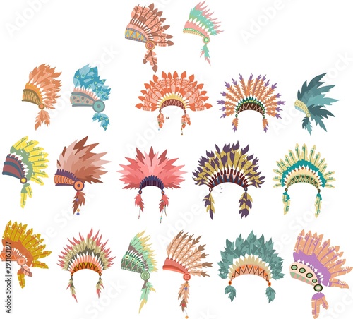 Set ofHand Drawn Native American Indian Headdress