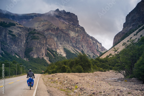 Bike tour by the Carretera Austral landscape at Patagonia - Chile.