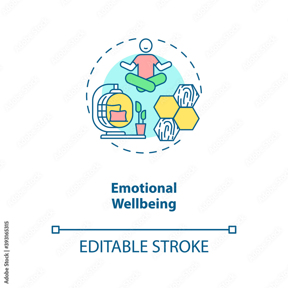 Emotional wellbeing concept icon. Mental wellness. Healthy mental state. Home for comfort living. Biophilia idea thin line illustration. Vector isolated outline RGB color drawing. Editable stroke