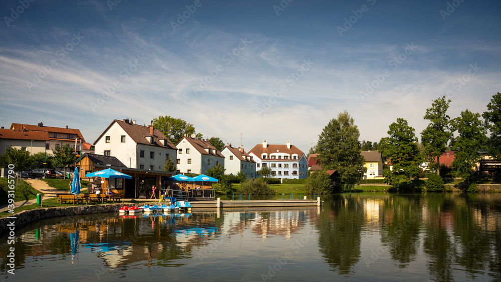 View of Litschau in lower Austria with lake and reflections