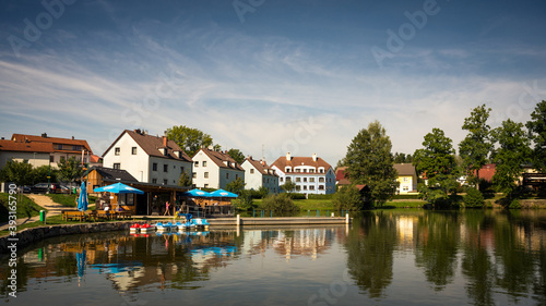 View of Litschau in lower Austria with lake and reflections