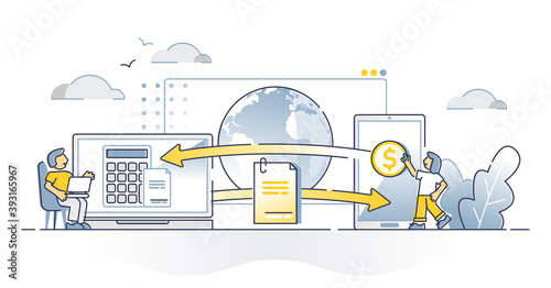 E-invoicing as purchase invoice document digital transfer outline concept