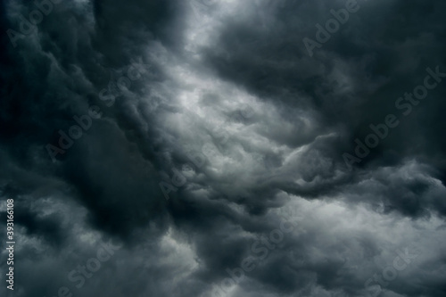 Dramatic Thunderstorm Clouds To Dark Sky.Dark sky and black clouds, dramatic storm clouds before rain.
