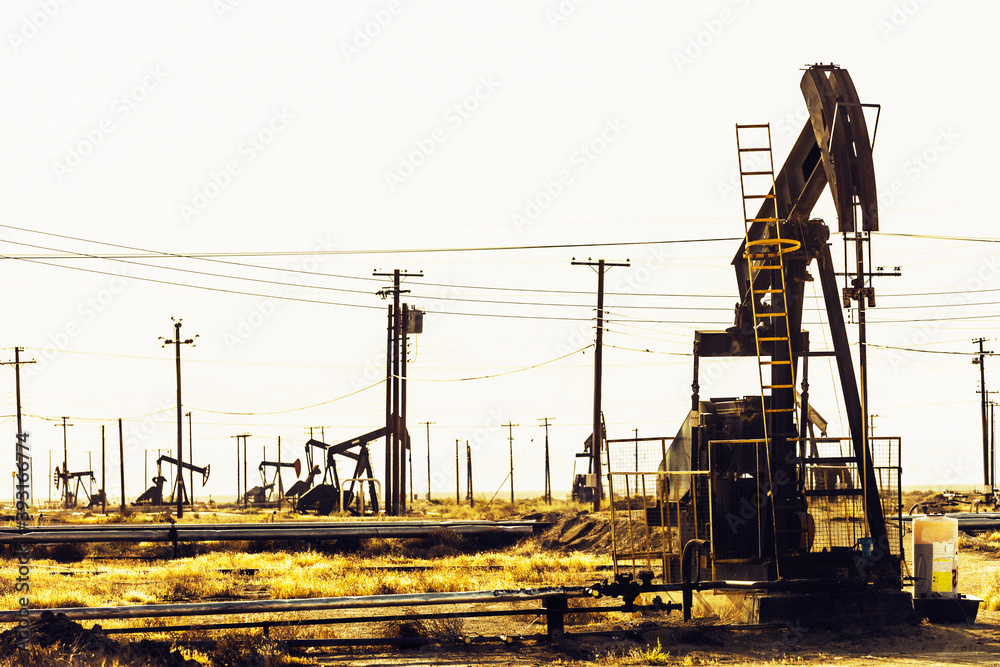 View of oil well pumps in Southern California View of oil well pumps in Southern California