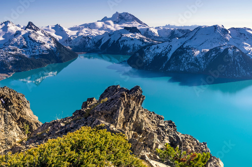 Scenic view of Garibaldi Lake and mountains in Garibaldi Provincial Park