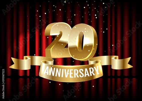 Anniversary 20. gold 3d numbers. Poster template for Celebrating 20th anniversary event party.