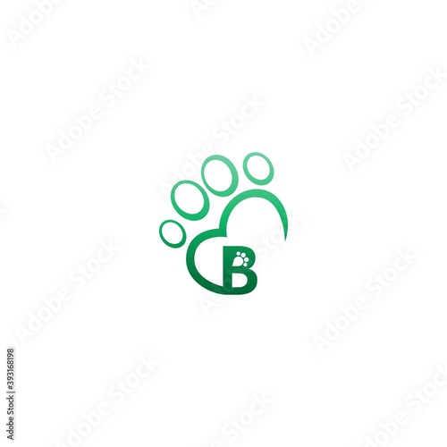 Letter B icon on paw prints logo