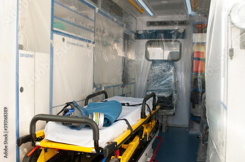ambulance bed preparing for ebola, coronavirus or pandemic