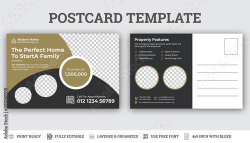 Real Estate Postcard Vector Template , Modern & Elegant Postcard Template For Home Sale.