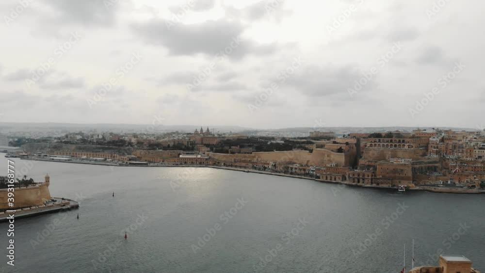 Panoramic from the Three Cities over the Grand Harbor overlooking Valletta, the capital city of Malta - Aerial shot Panoramic from the Three Cities over the Grand Harbor overlooking Valletta, the capital city of Malta - Aerial shot