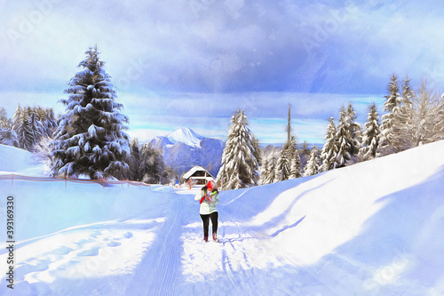 Mountain winter view colorful painting looks like picture © idea_studio