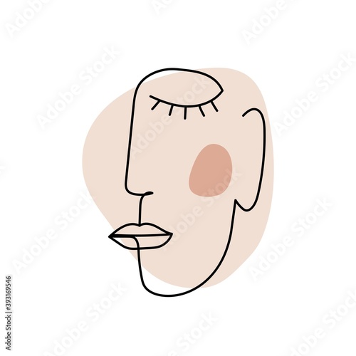 Abstract face design in continuous line art. Modern poster in minimalistic cubism style with geometric shapes. Vector illustration.