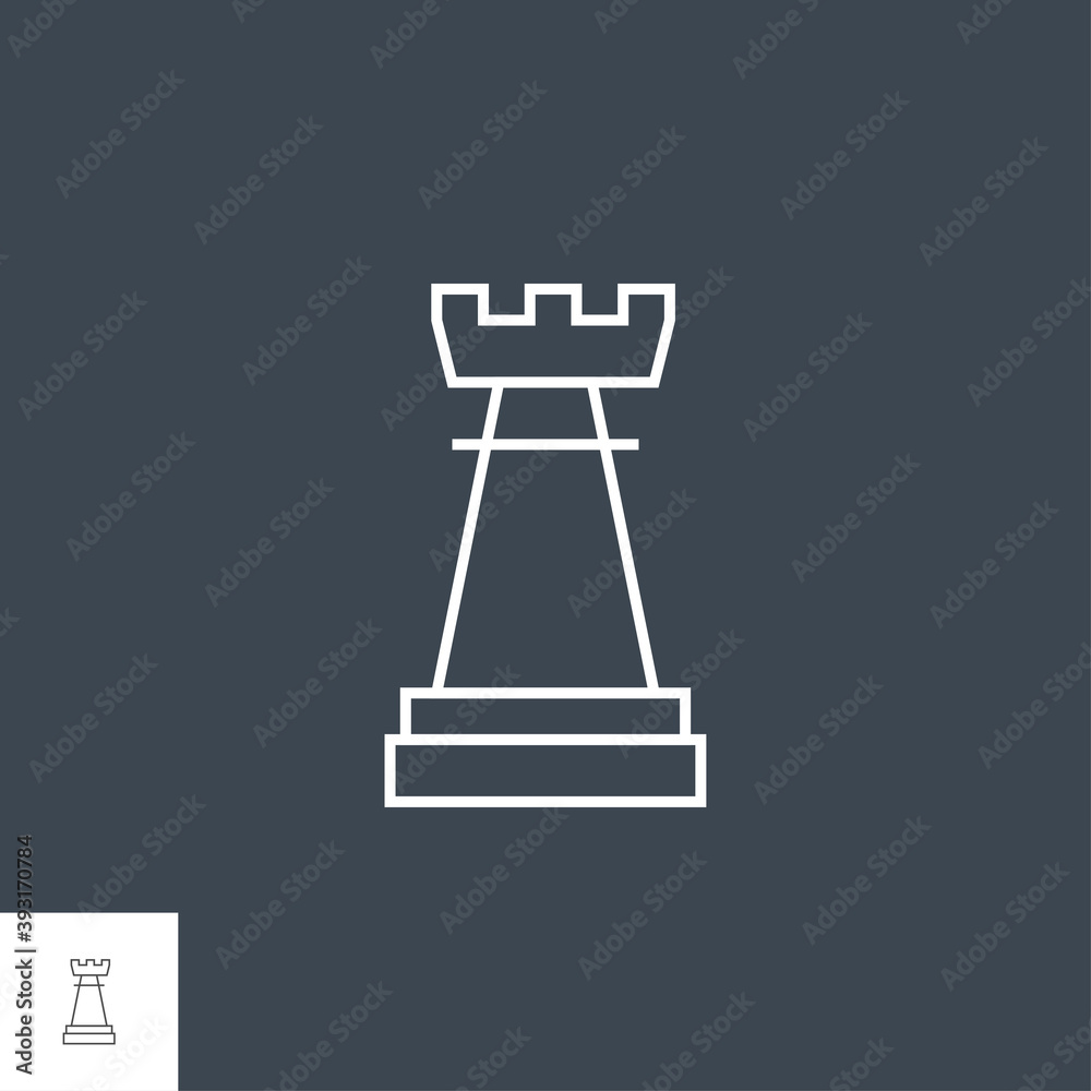 Chess Rook Related Vector Thin Line Icon. Isolated on Black Background. Editable Stroke. Vector Illustration. Chess Rook Related Vector Thin Line Icon. Isolated on Black Background. Editable Stroke. Vector Illustration.
