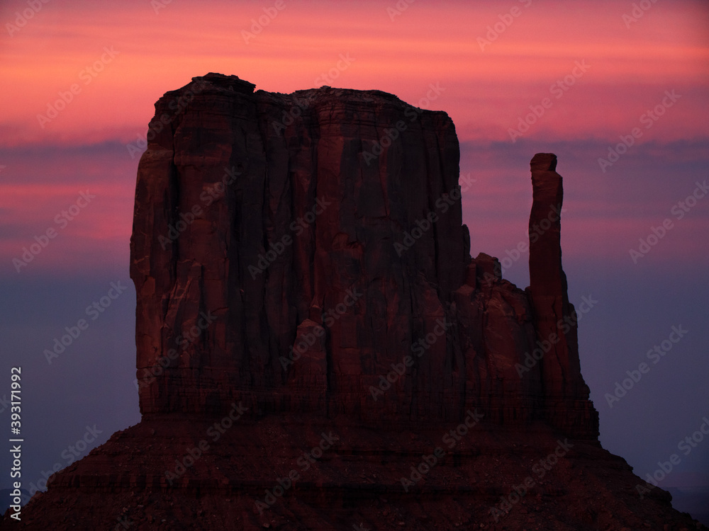 West Thumb during sunset in Monument Valley, Utah and Arizona border. A desert landscape. 