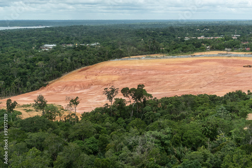 View to deforested area on green Amazon rainforest near Manaus photo