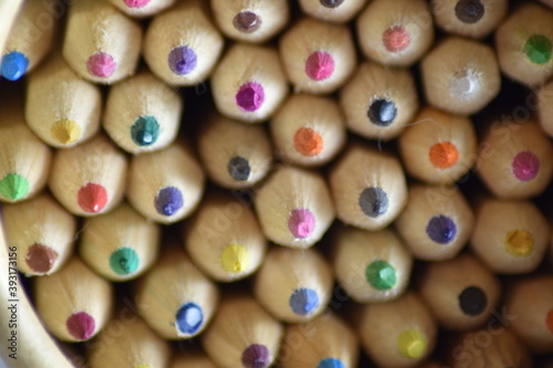 close-up of colored pencils