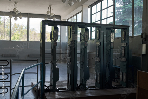 People passing through a radiological detection portal in Chernobyl, Ukraine photo